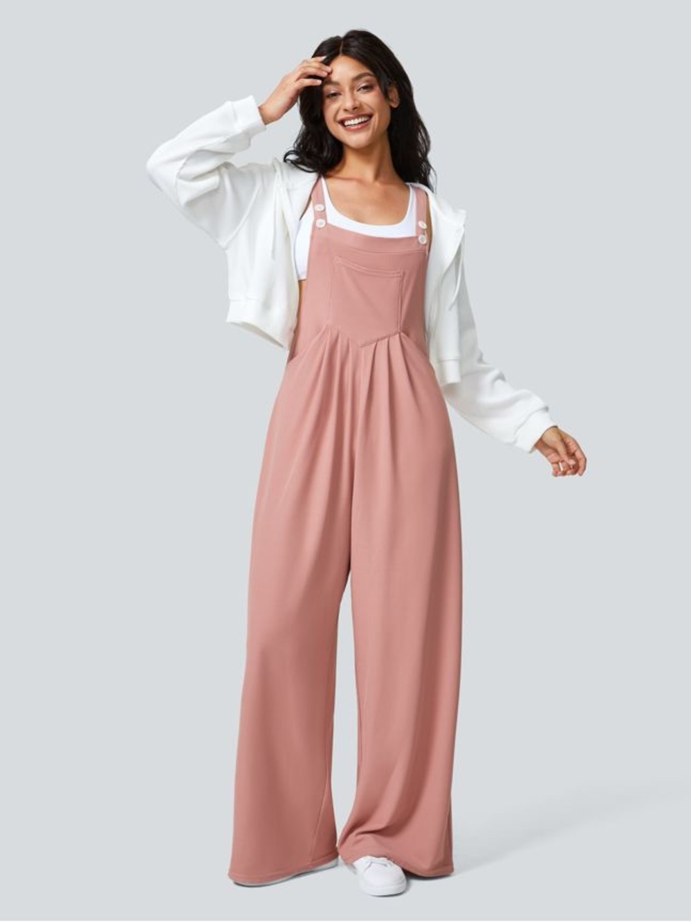 Wide-Leg Dusty Rose Jumpsuit with Adjustable Straps